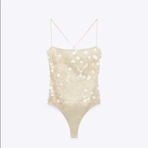 Zara Floral Sequin Bodysuit NWT